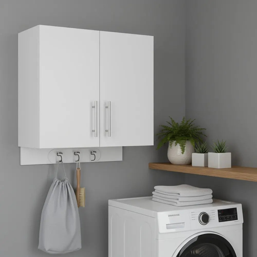 26" White Wood Wall Mounted Utlity Cabinet With Two Doors - NOVA HOME FURNITURE