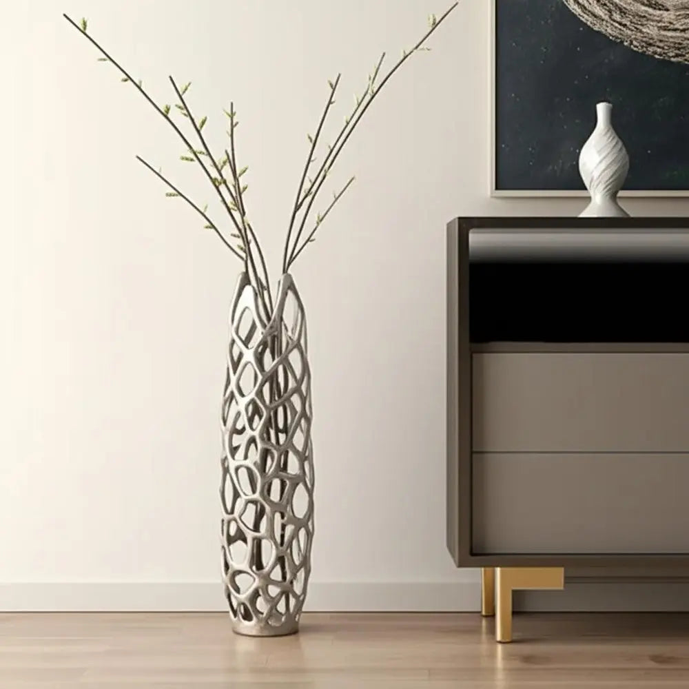 27" Cylinder Aluminum Floor Vase - NOBLE HOME INTERIORS