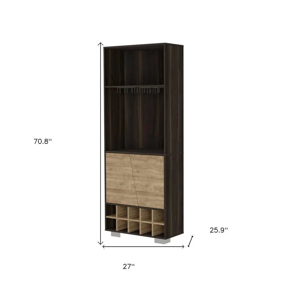 27" Dark Brown Corner Bar Cabinet With Multiple Shelves - NOBLE HOME INTERIORS