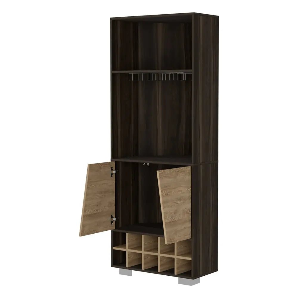 27" Dark Brown Corner Bar Cabinet With Multiple Shelves - NOBLE HOME INTERIORS