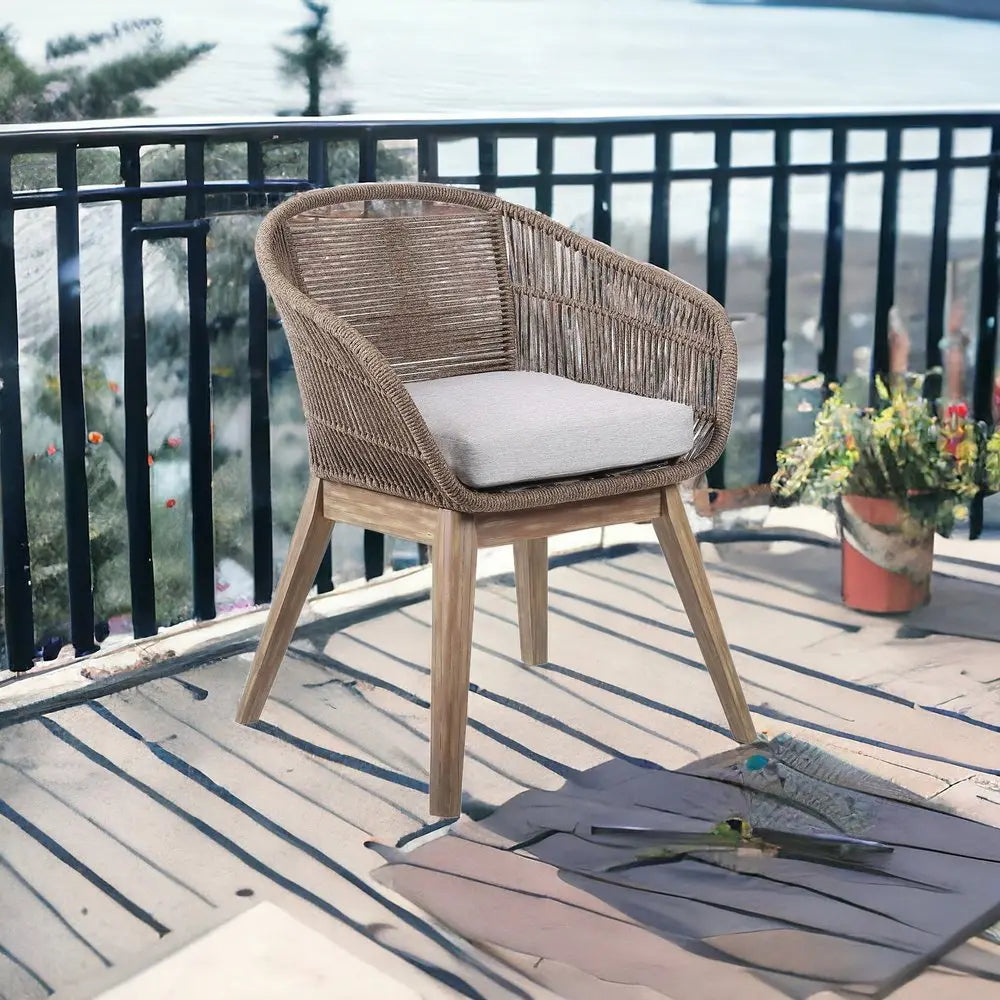 27" Gray and Natural Wood Solid Wood Outdoor Dining Chair with Gray Cushion - NOBLE HOME INTERIORS