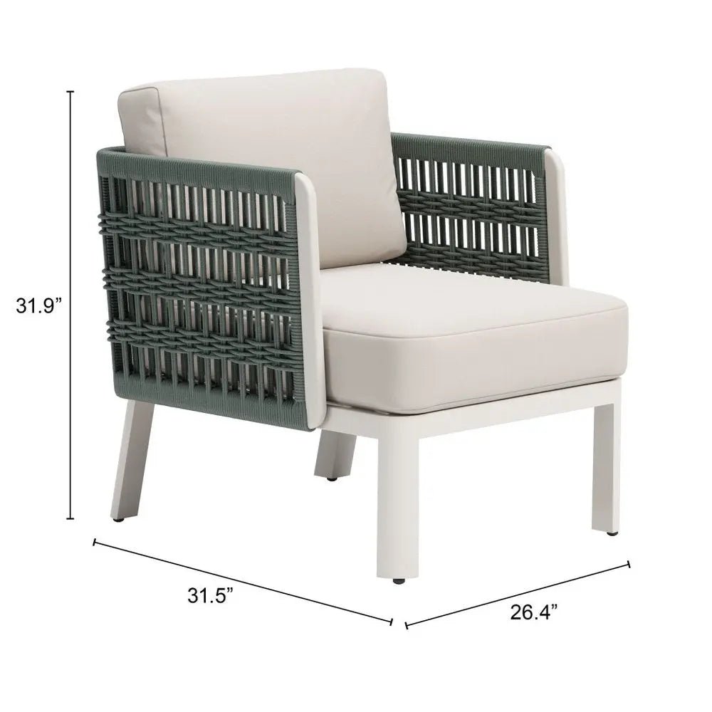 27" Green And White Aluminum Outdoor Accent Chair with White Cushion - NOBLE HOME INTERIORS