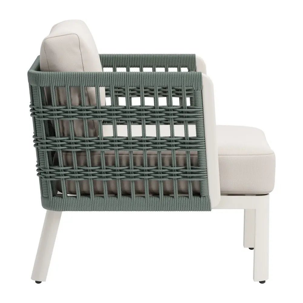 27" Green And White Aluminum Outdoor Accent Chair with White Cushion - NOBLE HOME INTERIORS