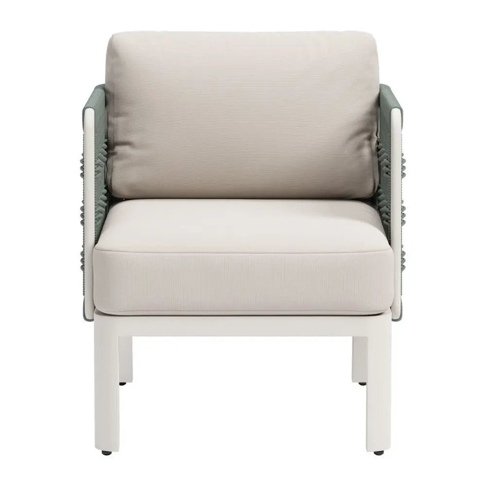 27" Green And White Aluminum Outdoor Accent Chair with White Cushion - NOBLE HOME INTERIORS