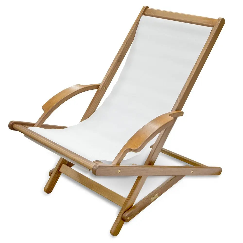 27" White and Natural Wood Solid Wood Indoor Outdoor Deck Chair - NOBLE HOME INTERIORS