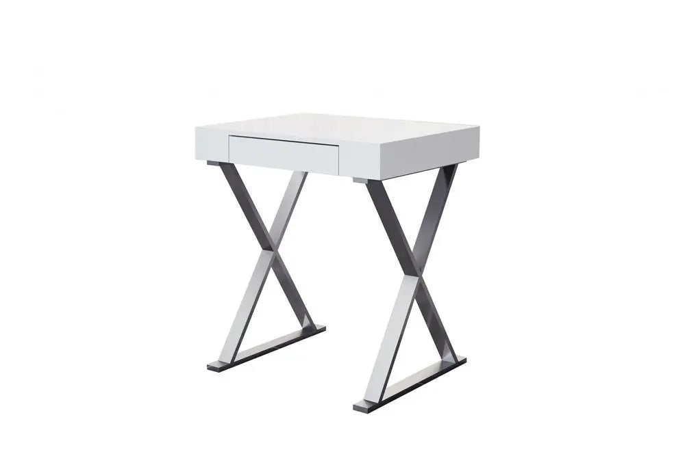 27" White and Silver Writing Desk - NOBLE HOME INTERIORS