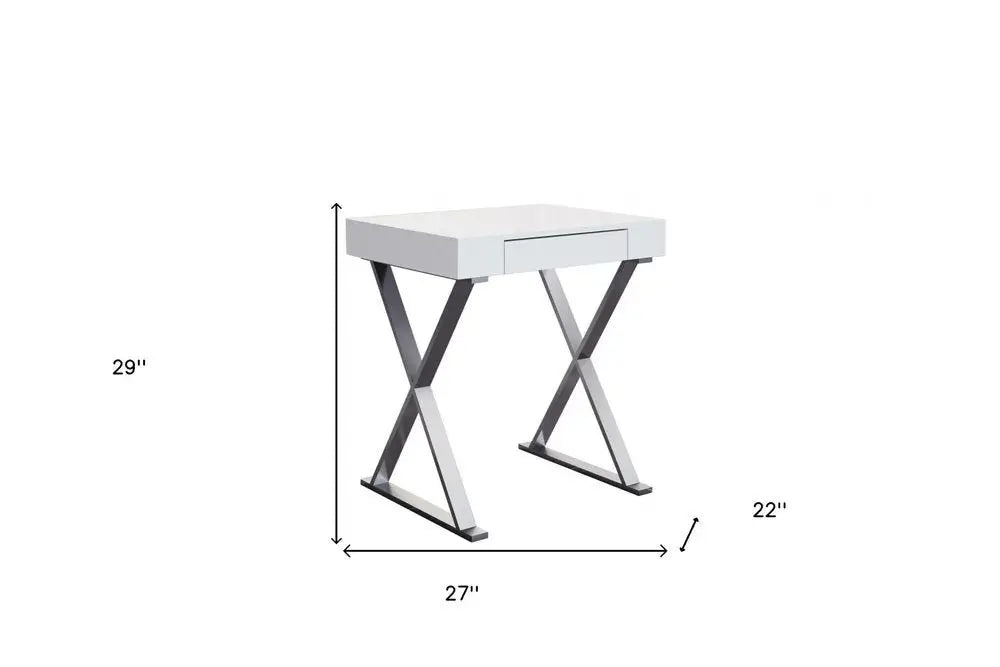 27" White and Silver Writing Desk - NOBLE HOME INTERIORS