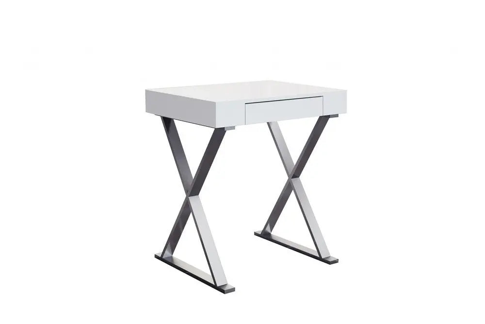 27" White and Silver Writing Desk - NOBLE HOME INTERIORS