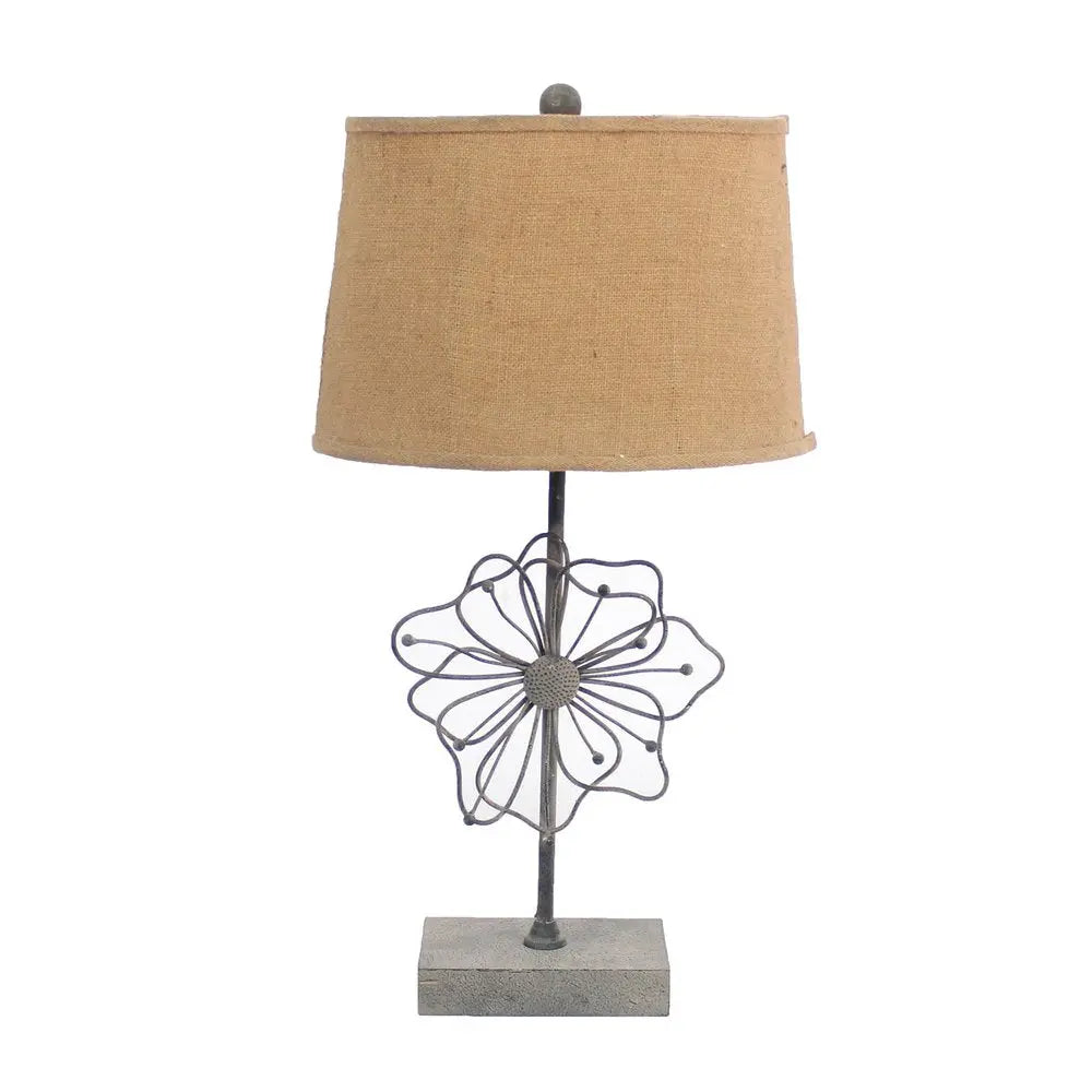 28" Distressed Gray Metal Novelty Bedside Lamp With Khaki Drum Shade HomeRoots