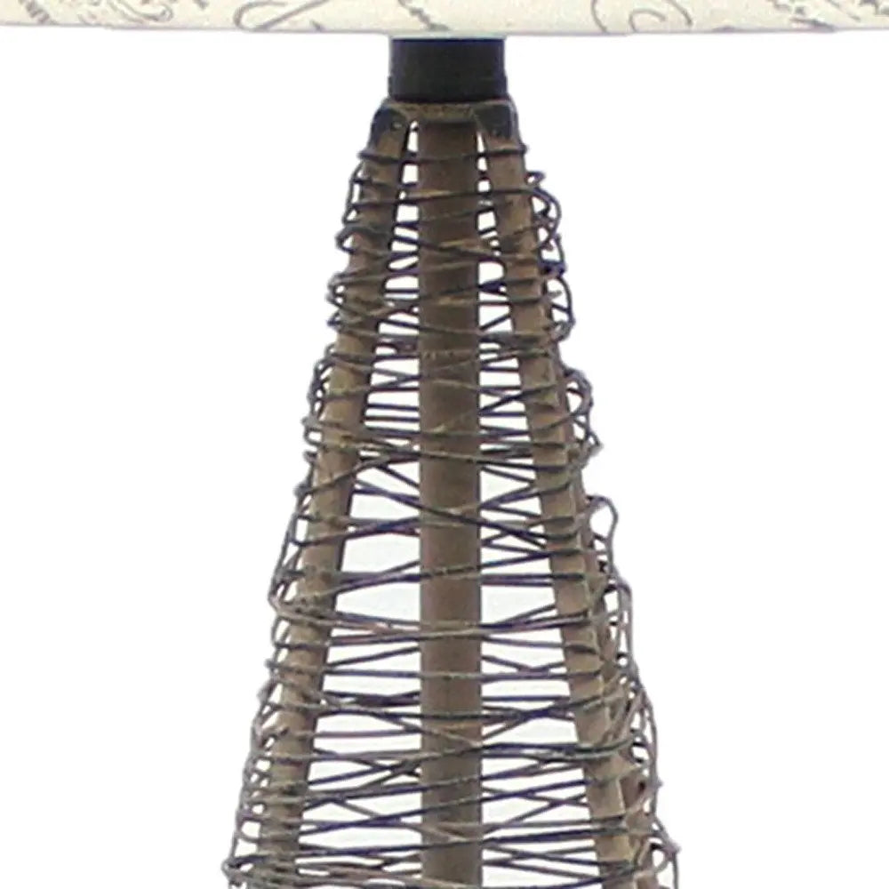 29" Gray Metal Geometric Bedside With White Text Drum Shade HomeRoots