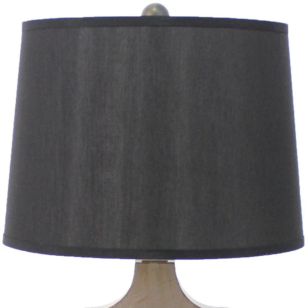 25" Distressed Brown Wood Novelty Bedside Lamp With Black Drum Shade HomeRoots