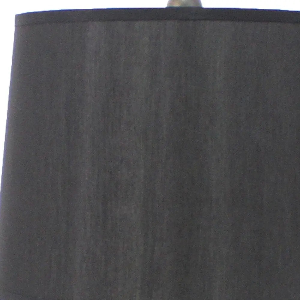 25" Distressed Brown Wood Novelty Bedside Lamp With Black Drum Shade HomeRoots