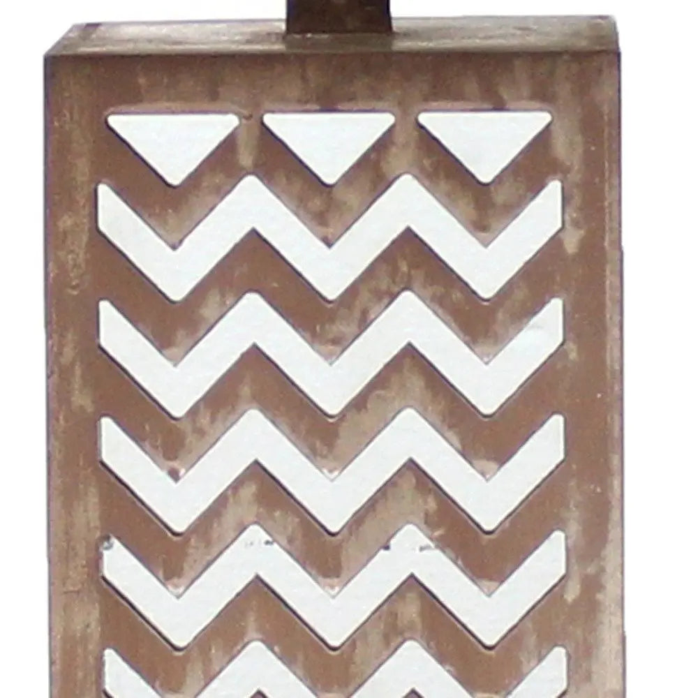 28" Distressed Natural And Silver Metal Bedside Lamp With Beige Cone Shade HomeRoots