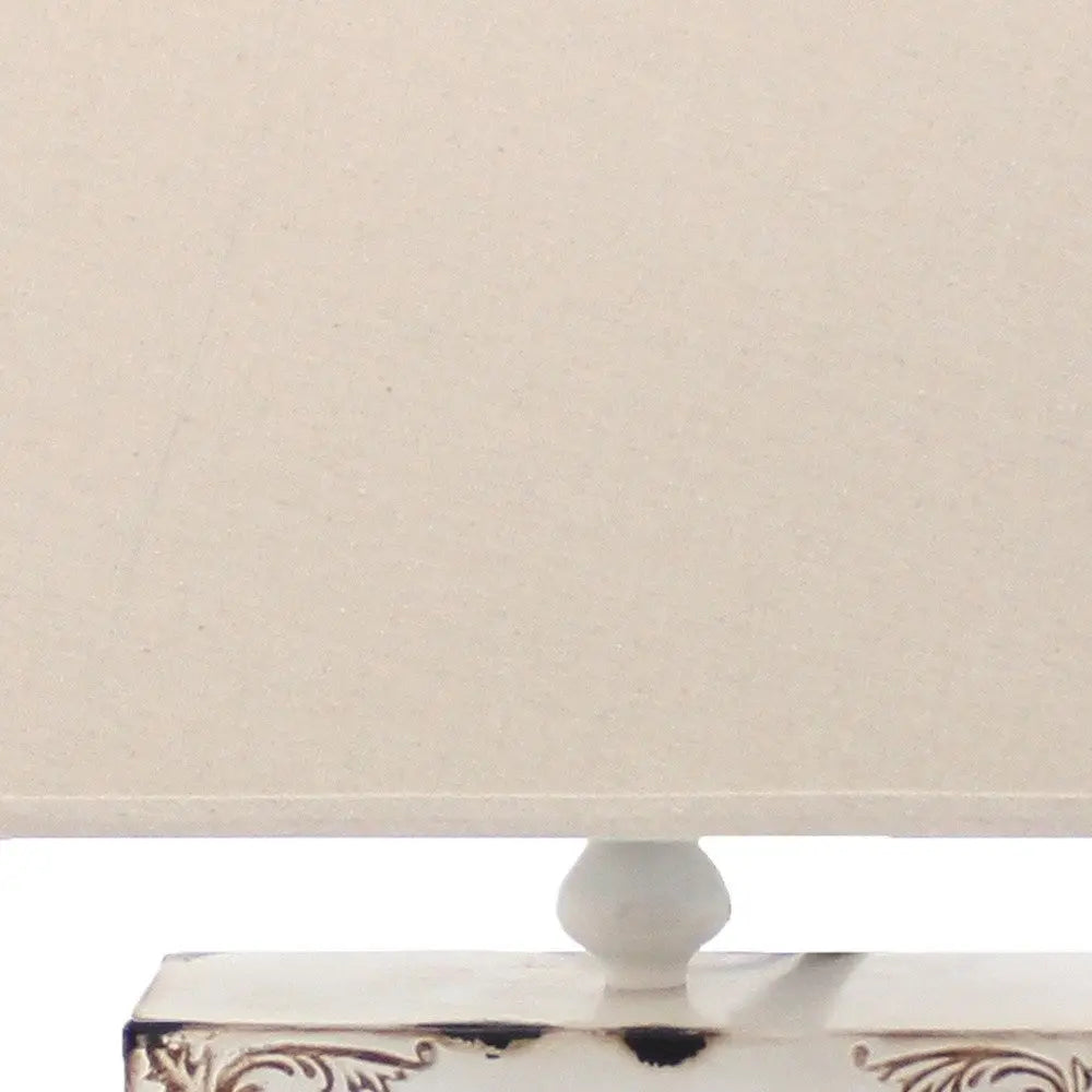 22" Distressed Red Metal Bedside Lamp With Beige Shade HomeRoots