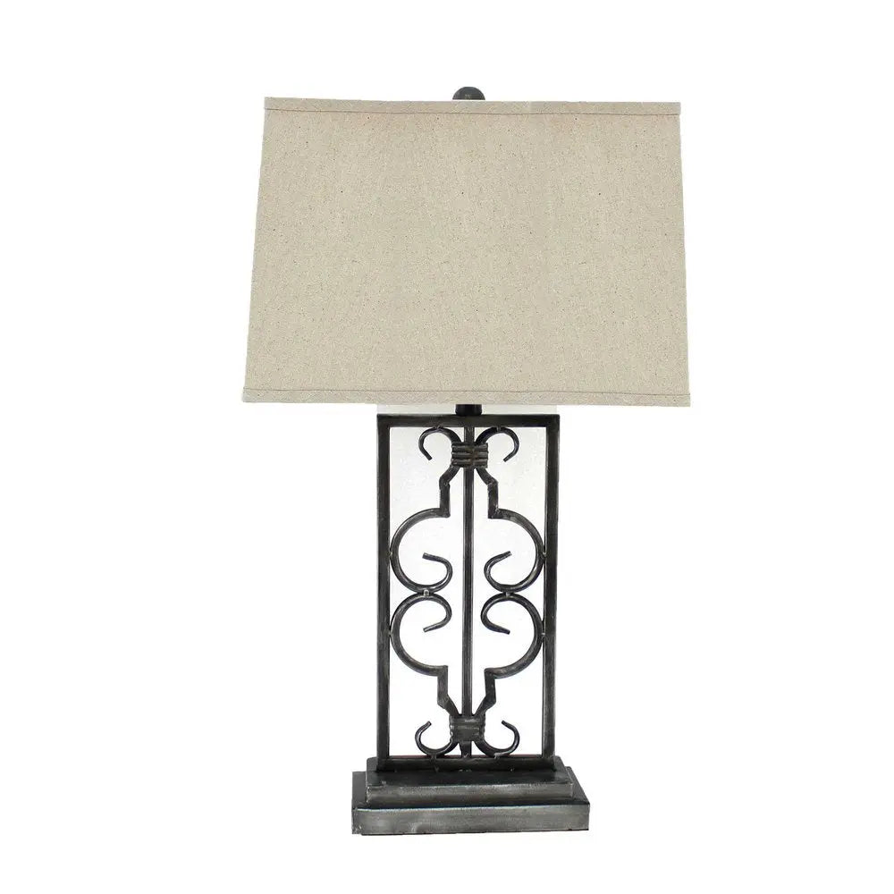 29" Distressed Gray Metal Bedside Lamp With Beige Shade HomeRoots