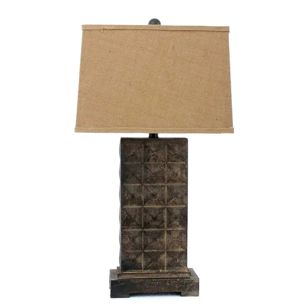 30" Distressed Bronze Metal Bedside Lamp With Khaki Shade HomeRoots