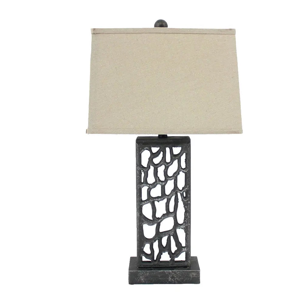 29" Distressed Black Metal Bedside Lamp With Beige Shade HomeRoots