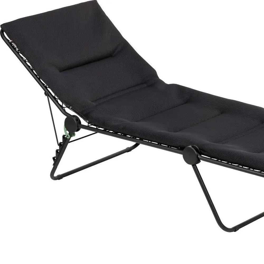 28" Black and Steel Outdoor Chaise Lounge with Black Cushion - NOBLE HOME INTERIORS