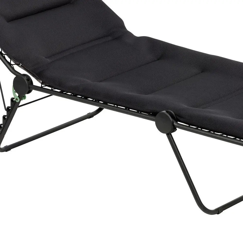 28" Black and Steel Outdoor Chaise Lounge with Black Cushion - NOBLE HOME INTERIORS