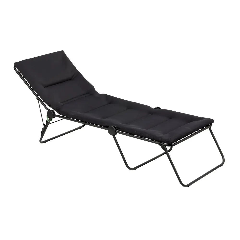 28" Black and Steel Outdoor Chaise Lounge with Black Cushion - NOBLE HOME INTERIORS