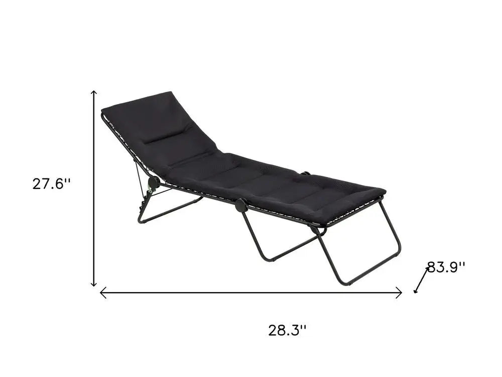 28" Black and Steel Outdoor Chaise Lounge with Black Cushion - NOBLE HOME INTERIORS