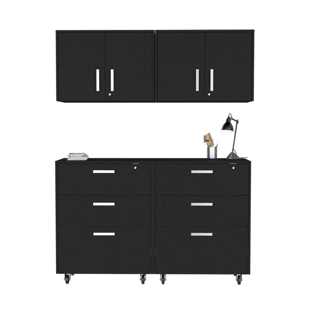 28" Black Wall mounted Accent Cabinet With Four Shelves And Six Drawers - NOVA HOME FURNITURE