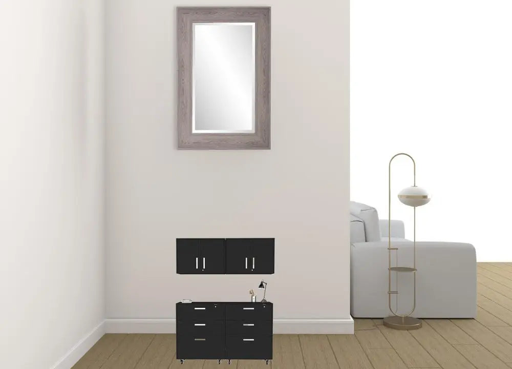 28" Black Wall mounted Accent Cabinet With Four Shelves And Six Drawers - NOVA HOME FURNITURE
