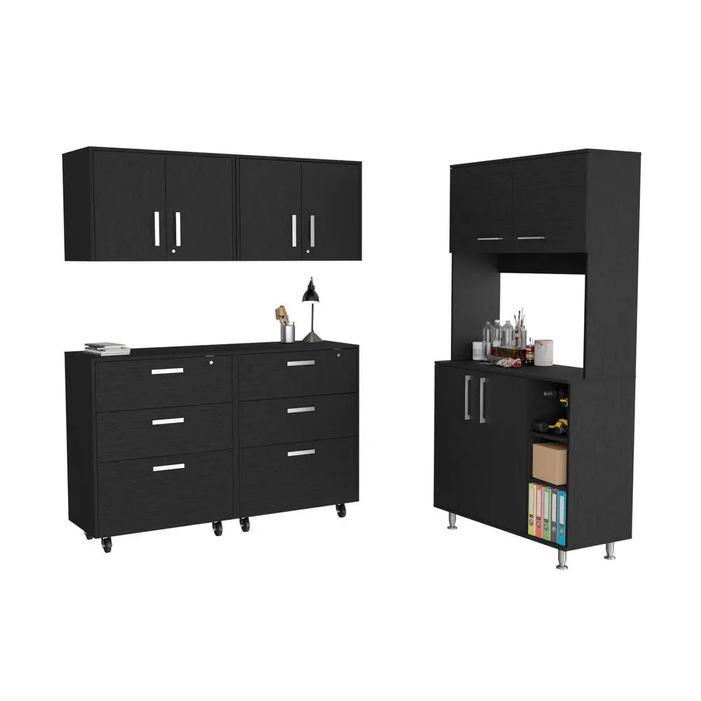 28" Black Wall mounted Accent Cabinet With Seven Shelves And Six Drawers - NOVA HOME FURNITURE