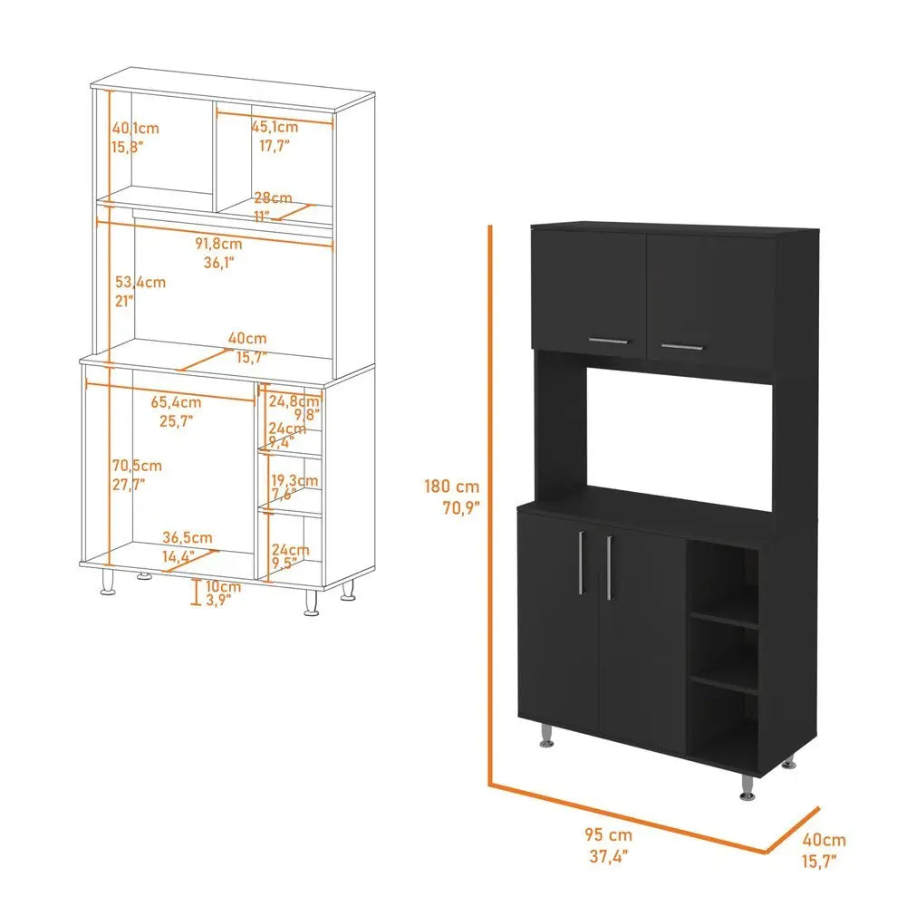 28" Black Wall mounted Accent Cabinet With Seven Shelves And Six Drawers - NOVA HOME FURNITURE