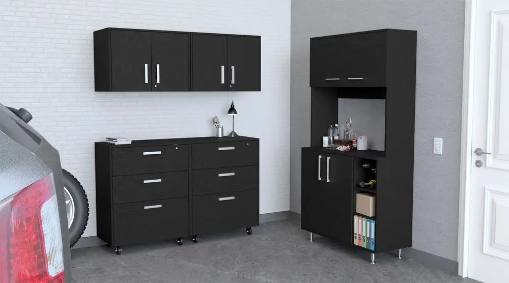 28" Black Wall mounted Accent Cabinet With Seven Shelves And Six Drawers - NOVA HOME FURNITURE