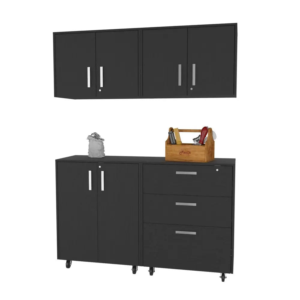 28" Black Wall mounted Accent Cabinet With Six Shelves And Three Drawers - NOVA HOME FURNITURE