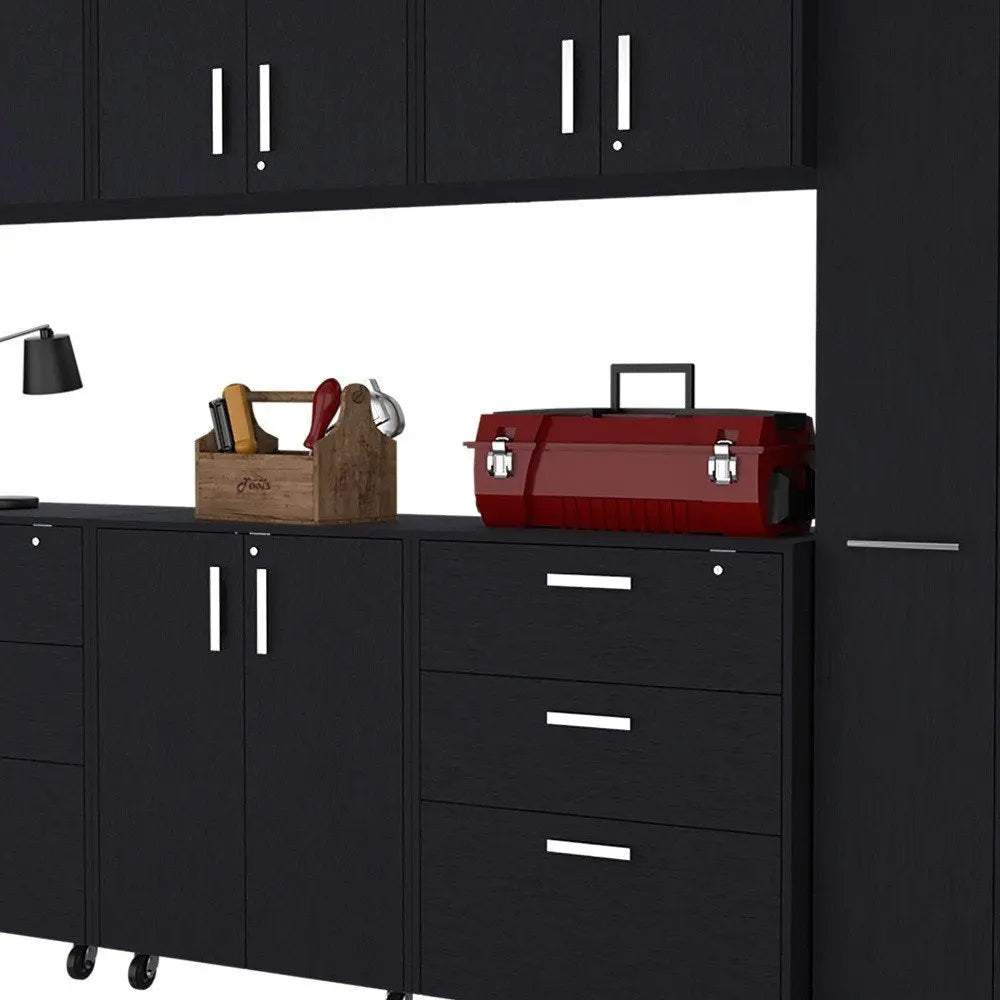 28" Black Wall mounted Accent Cabinet With Twelve Shelves And Six Drawers - NOVA HOME FURNITURE