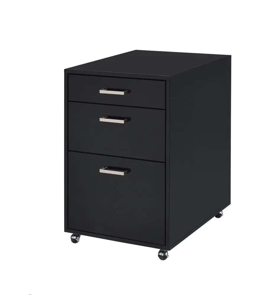 28" Black Wood And Metal Three Drawers Filing Cabinet - NOBLE HOME INTERIORS