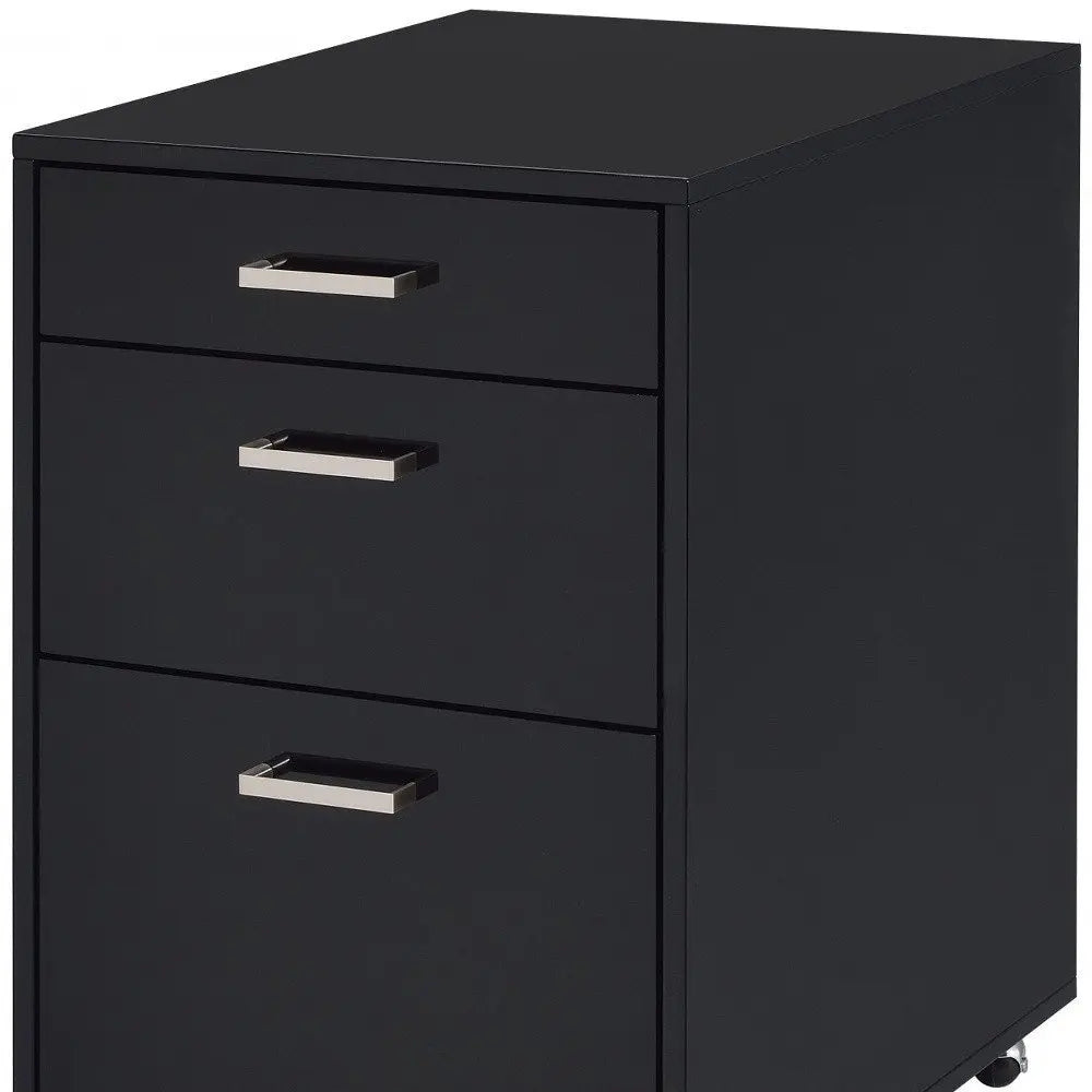 28" Black Wood And Metal Three Drawers Filing Cabinet - NOBLE HOME INTERIORS