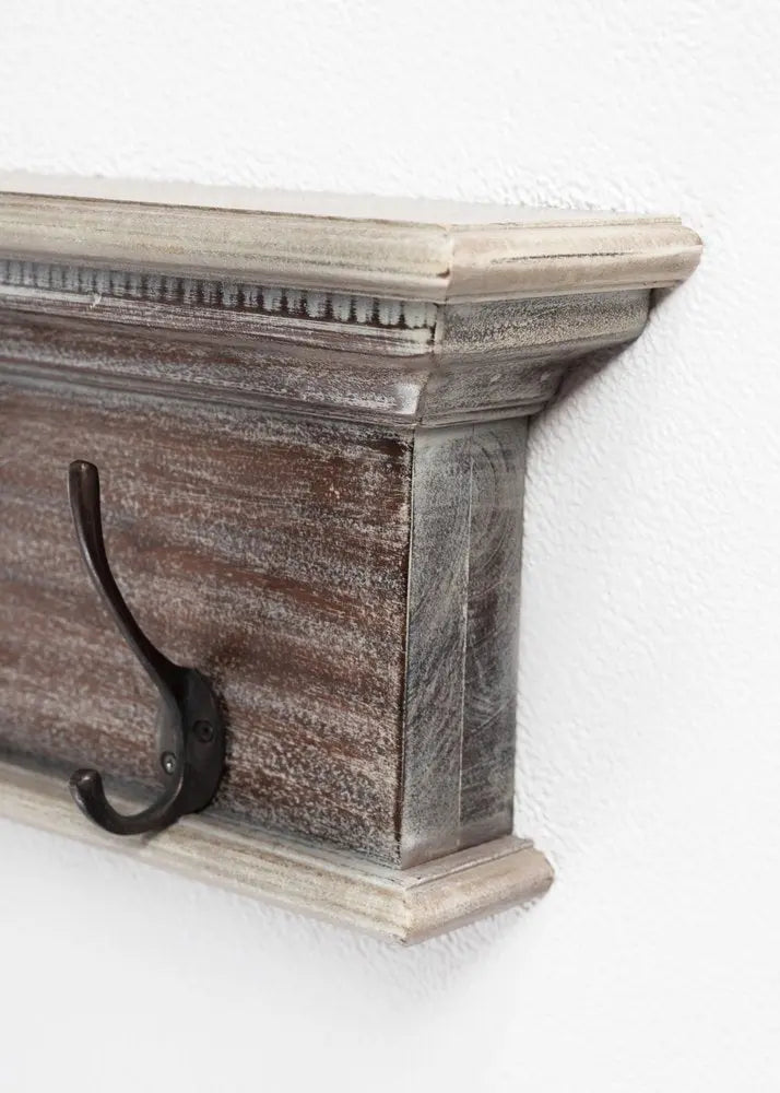 28" Brown Solid Wood Four Hook Wall Mount Coat Rack - NOBLE HOME INTERIORS