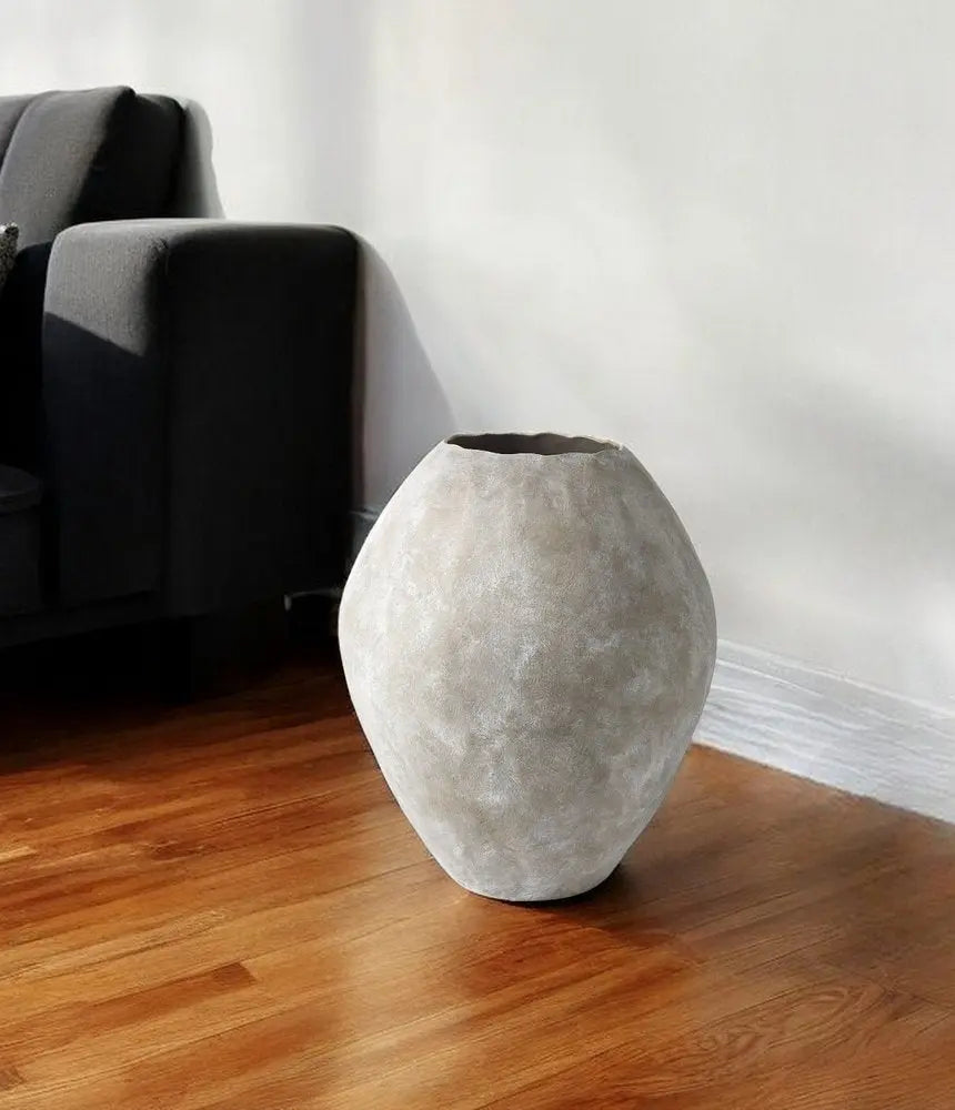 28" Tan Cylinder Ceramic Floor Vase - NOBLE HOME INTERIORS