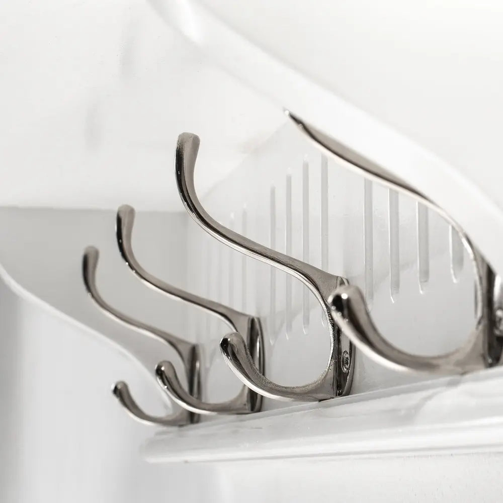 28" White Solid Wood Four Hook Wall Mount Coat Rack - NOBLE HOME INTERIORS