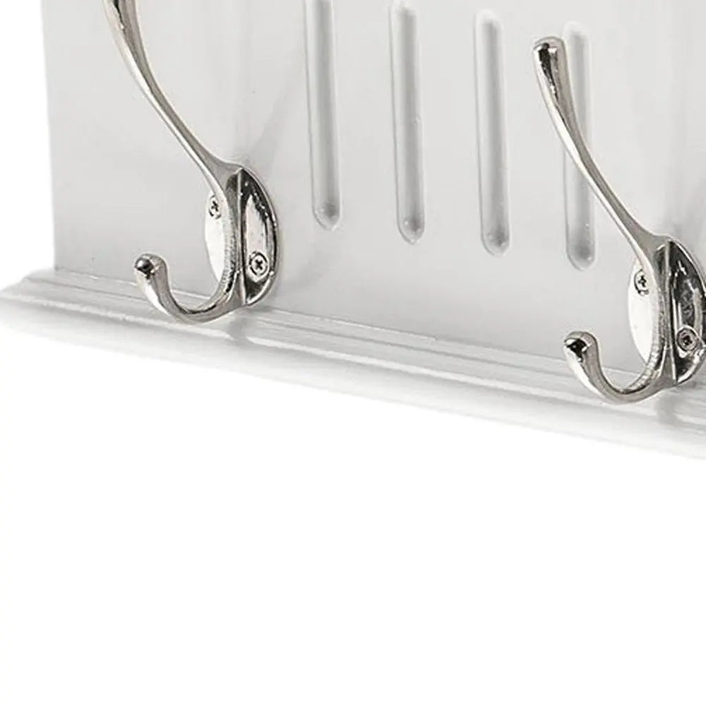 28" White Solid Wood Four Hook Wall Mount Coat Rack - NOBLE HOME INTERIORS