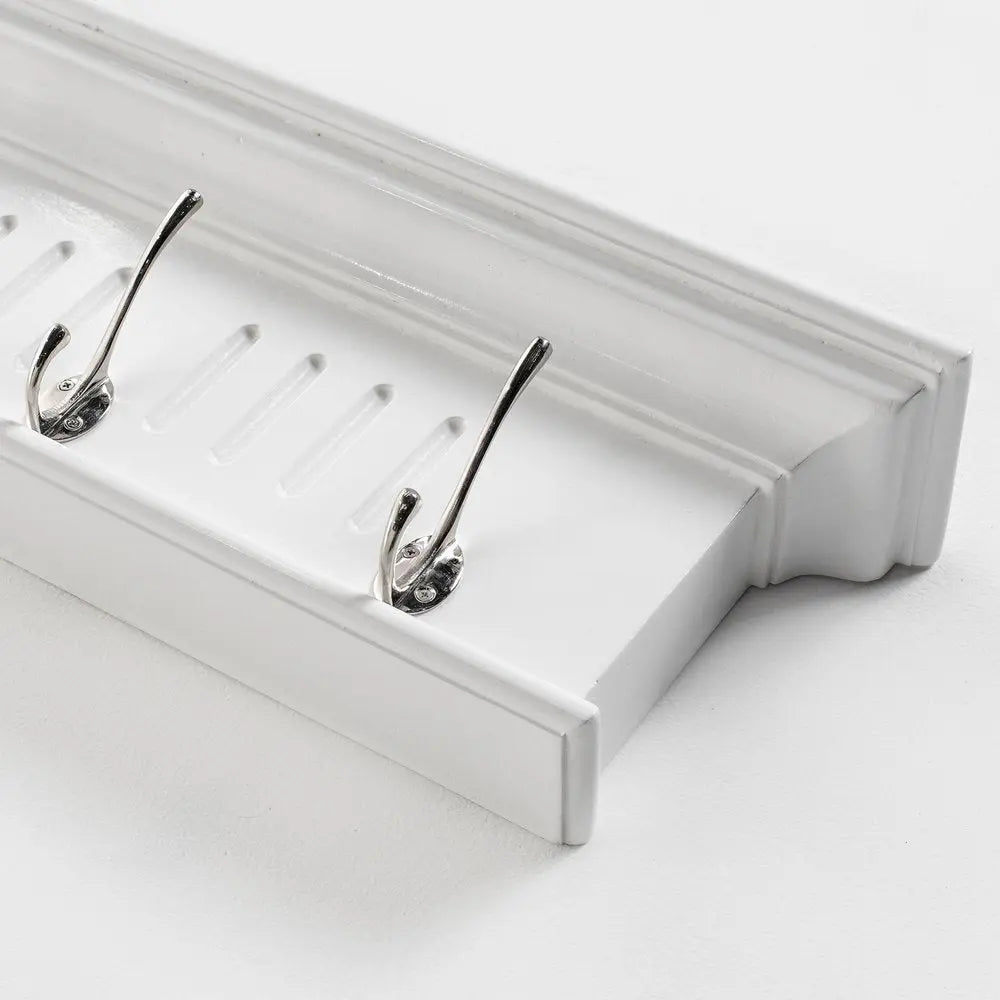 28" White Solid Wood Four Hook Wall Mount Coat Rack - NOBLE HOME INTERIORS