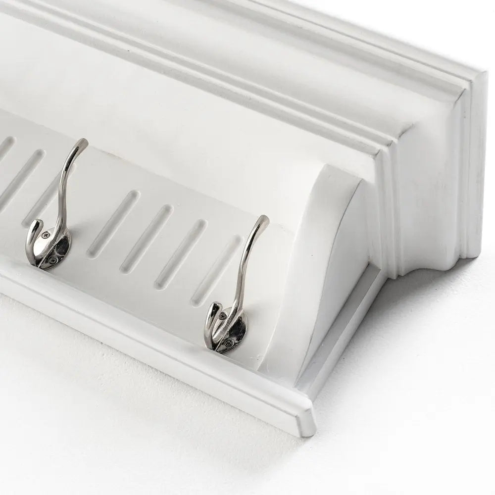 28" White Solid Wood Four Hook Wall Mount Coat Rack - NOBLE HOME INTERIORS