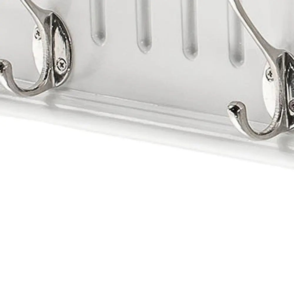 28" White Solid Wood Four Hook Wall Mount Coat Rack - NOBLE HOME INTERIORS