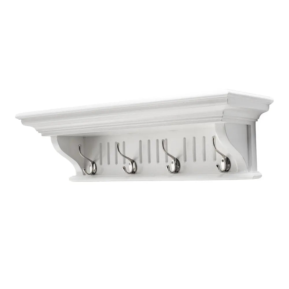 28" White Solid Wood Four Hook Wall Mount Coat Rack - NOBLE HOME INTERIORS