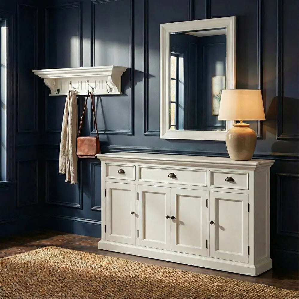 28" White Solid Wood Four Hook Wall Mount Coat Rack - NOBLE HOME INTERIORS