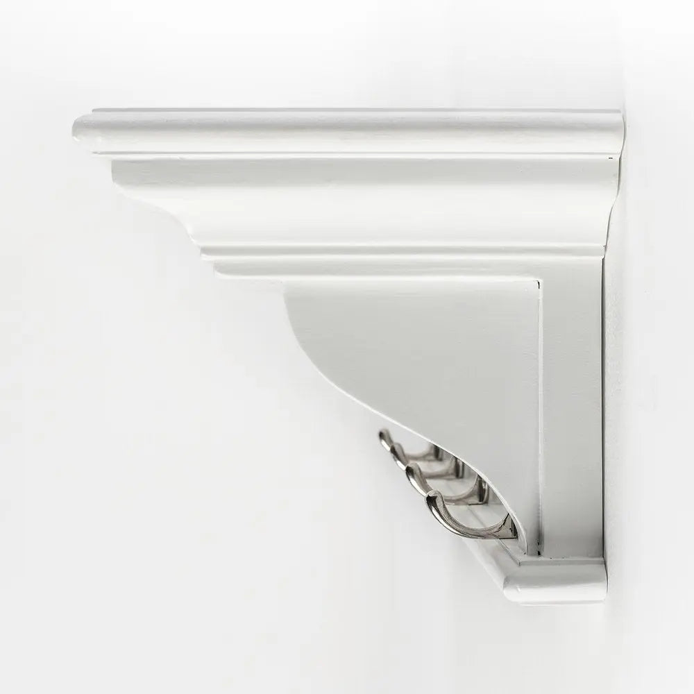 28" White Solid Wood Four Hook Wall Mount Coat Rack - NOBLE HOME INTERIORS