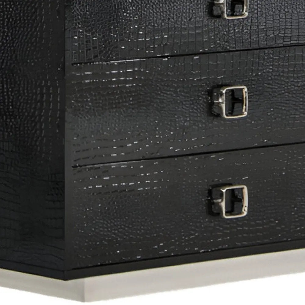 63" Black Six Drawer Shagreen Faux Croc Double Dresser HomeRoots