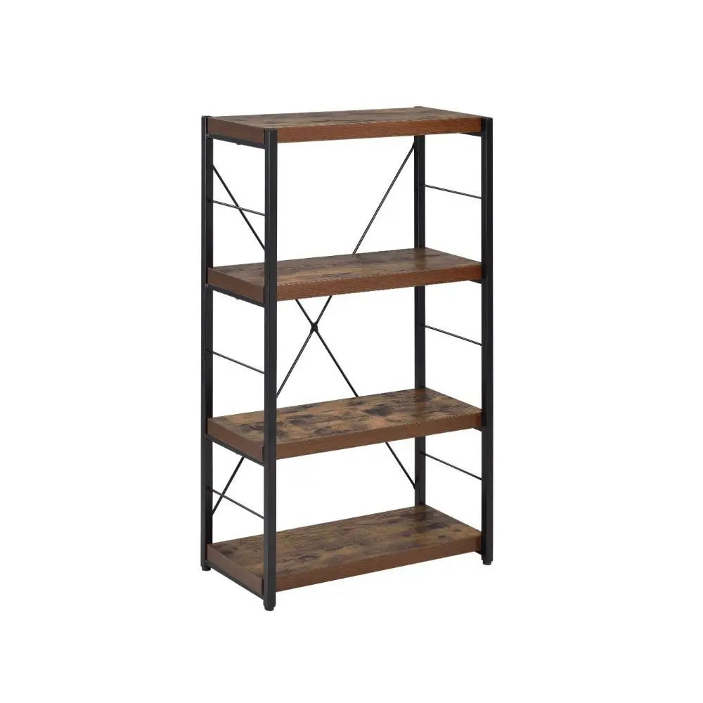 43" Black And Brown Distressed Metal and Wood Three Tier Etagere Bookcase HomeRoots