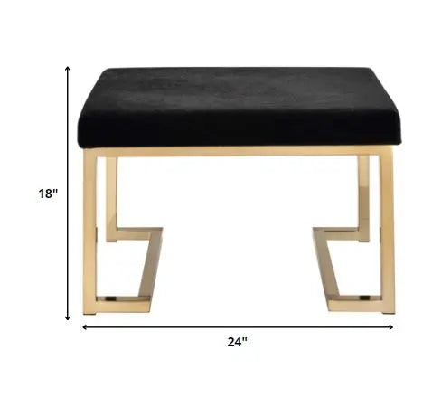 24" Black Polyester and Gold Ottoman HomeRoots