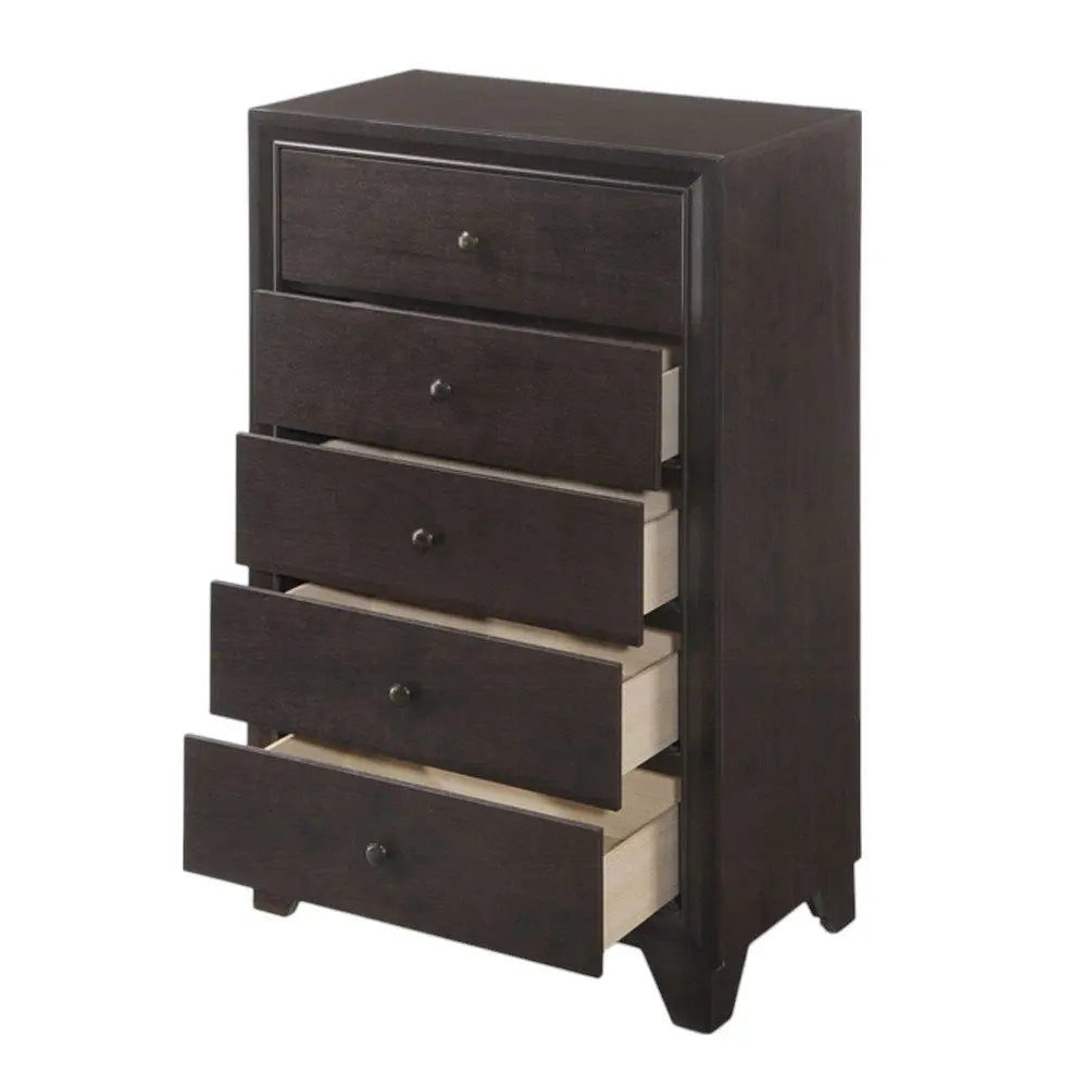 31" Espresso Solid Wood Five Drawer Dresser HomeRoots