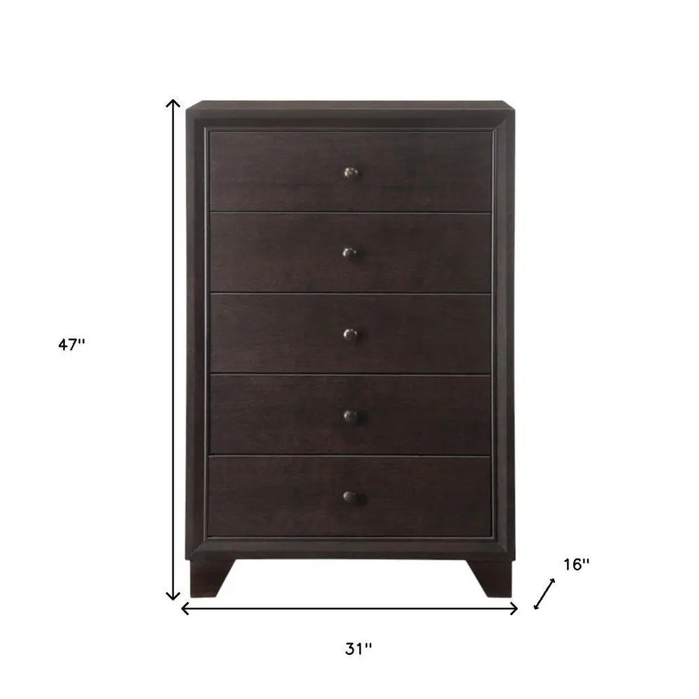 31" Espresso Solid Wood Five Drawer Dresser HomeRoots
