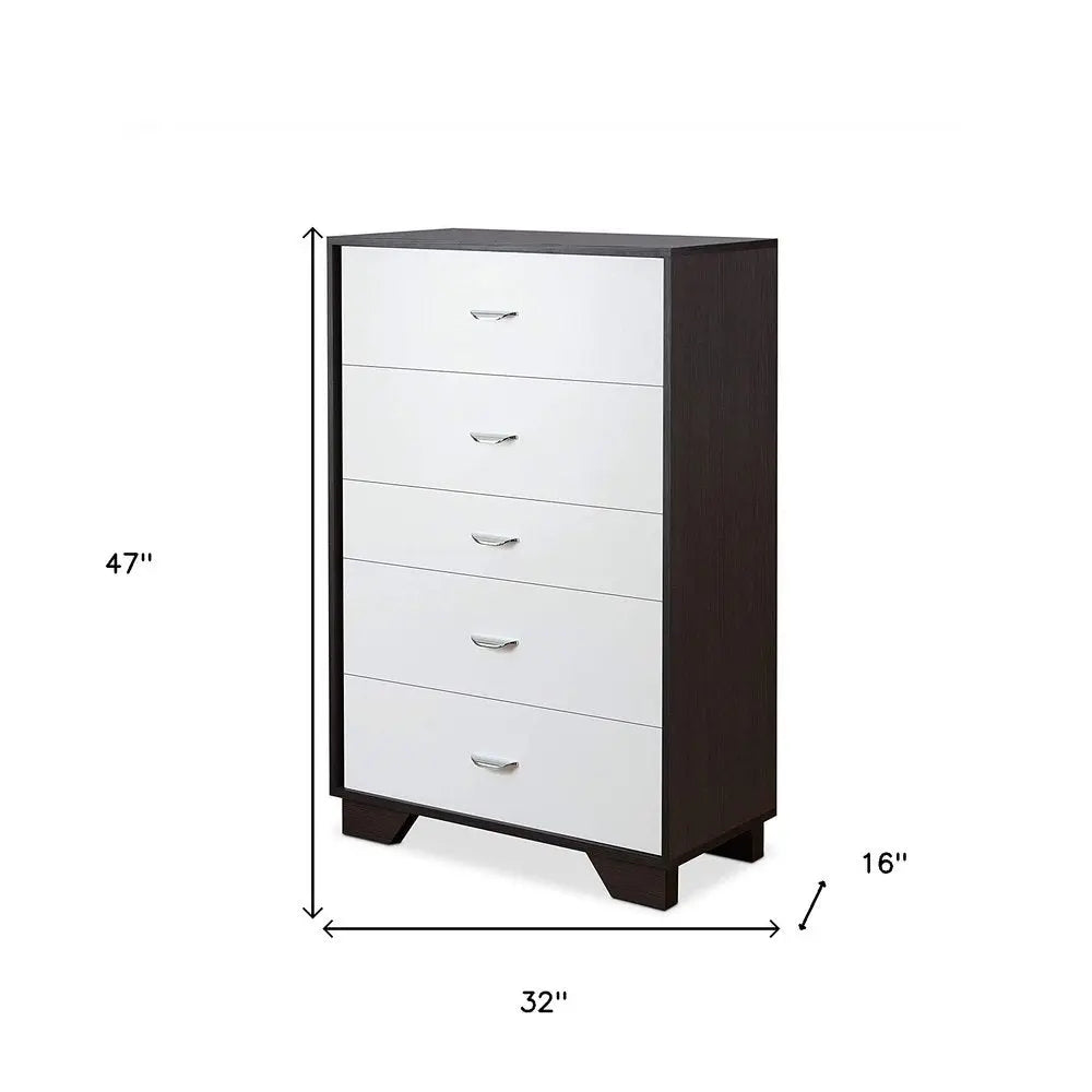32" Brown and White Five Drawer Standard Chest HomeRoots